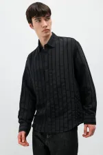 Çizgili Oversize Gömlek Siyah