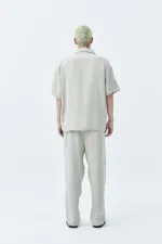 Basıc Oversize Keten Takım Bej