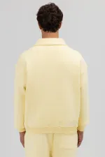 Oversize Zip-Up Stand-Up Collar Sweatshirt Yellow
