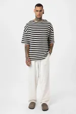 Striped Oversize Knit T-Shirt Black