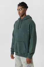 Premıum Yıkamalı Kapüşonlu Oversize Sweatshirt Koyu Yesıl