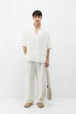 Ensemble en lin et mousseline coupe décontractée, écru