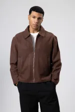 Oversize Fermuarlı Kaşe Ceket Kahve