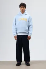 Sweat à capuche imprimé oversize bleu ciel