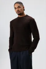 Crew Neck Oversize Knitted Sweater, Coffee