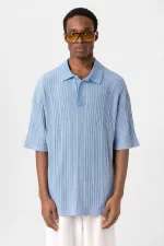 Polo Yaka Oversize Triko Açık Mavi