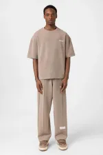 Label Detailed Oversize Modal Fabric Tracksuit Set Mink