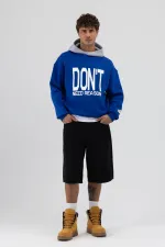 Çift Renk Baskılı Oversize Sweatshirt Saks
