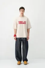Washed Printed Oversize T-Shirt Light Stone