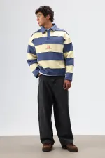 Sweat-shirt oversize à rayures imprimées bleu