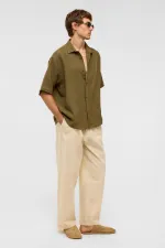 Chemise oversize à manches courtes en mousseline, kaki