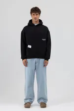 Sweat-shirt à capuche oversize imprimé noir