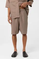 Oversize Keten Şort Vizon