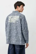 Chemise à carreaux à manches longues, bleu marine.