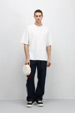 Jean ample à coutures latérales, bleu foncé