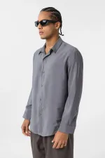 Oversize Modal Kumaş Gömlek Gri