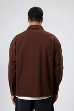 Oversize Gabardin Gömlek Ceket Kahve