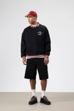 Oversize Yaka Nakış Detaylı Sweatshirt Siyah