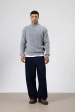 Oversize Triko Boğazlı Kazak Gri Melanj