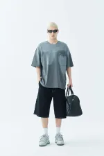 Washed Oversize T-Shirt with Pocket Detail, Dark Gray