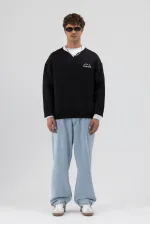 Sweat-shirt noir oversize à col rond imprimé