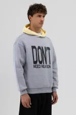 Çift Renk Baskılı Oversize Sweatshirt Gri Melanj