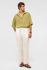 Oversize Striped Short-Sleeved Modal Fabric Shirt, Green