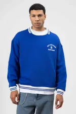 Sweat-shirt oversize à col brodé, bleu marine