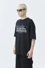 Atelier Kabartma Baskılı Oversize Tişört Siyah
