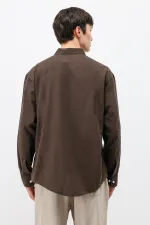 Basic Oversize Pamuk  Keten Gömlek Kahve