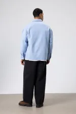 Dokulu Oversize Gömlek Ceket Bebe Mavi