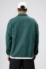 Dokulu Oversize Gömlek Ceket Haki