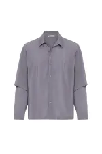 Çift Kol Detaylı Oversize Gömlek Gri