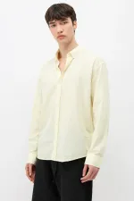 Basic Oversize Pamuk  Keten Gömlek Sarı
