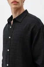 Textured Linen Look Oversize Shirt Black