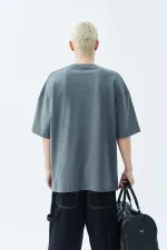 Washed Oversize T-Shirt with Pocket Detail, Dark Gray