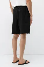 Oversize Keten Şort Siyah