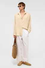 Oversize Long-Sleeve Modal Fabric Shirt, Beige