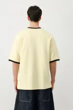 Baskılı Bisiklet Yaka Oversize Tişört Sarı