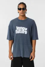 T-shirt oversize en maille délavée indigo