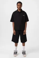 Polo Yaka Oversize Tişört Siyah