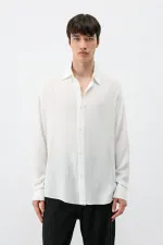Hafif Dokulu Oversize Gömlek Ekru
