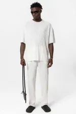 Basic Oversize Bisiklet Yaka Ottoman Takım Beyaz