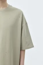 Delik Detaylı Oversize Eşofman Takım Vizon