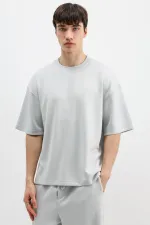 Modal Karışımlı Oversize Tişört Açık Gri