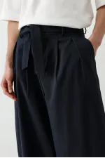 Barrel Fit Tailored Fit Kemerli Pantolon Lacivert