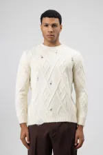 Pull oversize en maille à motifs, écru