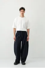 Barrel Fit Tailored Fit Kemerli Pantolon Lacivert