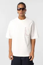 Yıkamalı Cep Detaylı Oversize Tişört Ekru