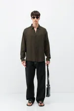 Hafif Dokulu Oversize Gömlek Kahve